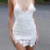 Elegant Lace Floral Summer Party Short Mini Dress