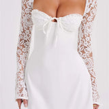 Cocktail Lace Patchwork Low-cut Tie-up Mini Dress