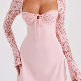 Cocktail Lace Patchwork Low-cut Tie-up Mini Dress