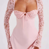 Cocktail Lace Patchwork Low-cut Tie-up Mini Dress
