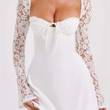 Cocktail Lace Patchwork Low-cut Tie-up Mini Dress