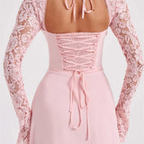 Cocktail Lace Patchwork Low-cut Tie-up Mini Dress