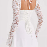 Cocktail Lace Patchwork Low-cut Tie-up Mini Dress