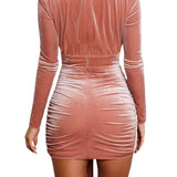 Elegant Solid Deep V-Neck Long Sleeve Mini Dress