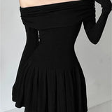 Y2K Party Ruched Black Slim Fit Mini Dress