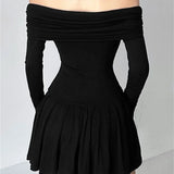 Y2K Party Ruched Black Slim Fit Mini Dress