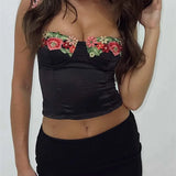 Flowers Sleeveless Strap Camis Summer Clubwear Sexy Low Cut Push Up Tank Bustiers Corsets Crop Tops