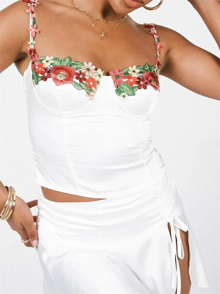 Flowers Sleeveless Strap Camis Summer Clubwear Sexy Low Cut Push Up Tank Bustiers Corsets Crop Tops