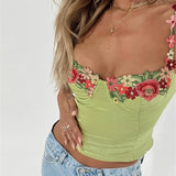 Flowers Sleeveless Strap Camis Summer Clubwear Sexy Low Cut Push Up Tank Bustiers Corsets Crop Tops