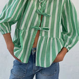 Fashion Women's Casual Short Sleeve O Neck Solid Color/Striped Streetwear Blouse