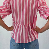 Fashion Women's Casual Short Sleeve O Neck Solid Color/Striped Streetwear Blouse