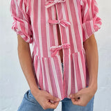 Fashion Women's Casual Short Sleeve O Neck Solid Color/Striped Streetwear Blouse