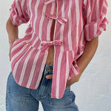 Fashion Women's Casual Short Sleeve O Neck Solid Color/Striped Streetwear Blouse