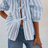 Fashion Women's Casual Short Sleeve O Neck Solid Color/Striped Streetwear Blouse