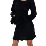 Knitted Long Flare Sleeve Mini Dress