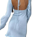 Knitted Long Flare Sleeve Mini Dress