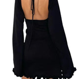 Knitted Long Flare Sleeve Mini Dress
