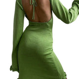 Knitted Long Flare Sleeve Mini Dress