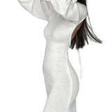Knitted Long Flare Sleeve Mini Dress