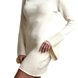 Knitted Ribbed Long Flare Sleeve Round Neck Mini Dress