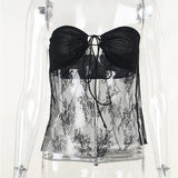 Bustiers Corsets Strapless Off Shoulder Party Clubwear Mesh See Through Mini Vest  New Crop Tops