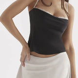 Floral Patchwork Camis Retro  Sleeveless Strap Square Neck Low Cut Slim Fit Tank Black Vest Crop Tops