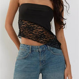 Floral Patchwork Tube Top Party Clubwear Cropped Strapless Off Shoulder Irregular Hem Vest Crop Tops