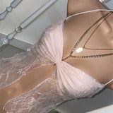 Mesh See Through Camis Summer  Retro Backless Tie-up Off Shoulder Halter Tank Mini Vests New Crop Tops