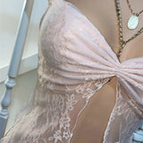 Mesh See Through Camis Summer  Retro Backless Tie-up Off Shoulder Halter Tank Mini Vests New Crop Tops