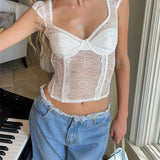 Mesh Sheer Bustiers Summer Sleeveless Strap V Neck Vest Women Basic Tank for Party Streetwear Crop Tops