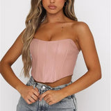 PU Leather Tube Bustiers Corsets Strapless Off Shoulder Tank Vest Bodycon Slim Push Up Outwear Crop Tops