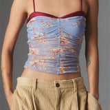 Cropped Camis Summer Ruched Spaghetti Strap Leopard/Floral Print Vest Clubwear  Crop Tops