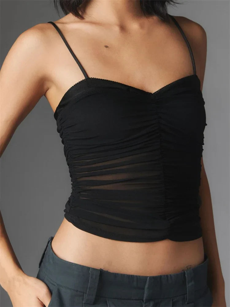 Cropped Camis Summer Ruched Spaghetti Strap Leopard/Floral Print Vest Clubwear  Crop Tops