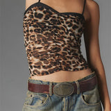 Cropped Camis Summer Ruched Spaghetti Strap Leopard/Floral Print Vest Clubwear  Crop Tops