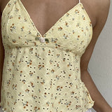 Retro Lace Halter Camis Embroidery Floral Print Backless Tie-up Summer Mini Vest Crop Tops