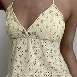 Retro Lace Halter Camis Embroidery Floral Print Backless Tie-up Summer Mini Vest Crop Tops