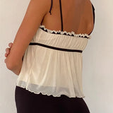 Ruffles Patchwork Camis Sleeveless Tie-up Strap Tank Bow Ruched Summer Mini Vest Party Clubwear  Crop Tops