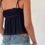 Ruffles Patchwork Camis Sleeveless Tie-up Strap Tank Bow Ruched Summer Mini Vest Party Clubwear  Crop Tops