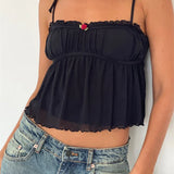 Ruffles Patchwork Camis Sleeveless Tie-up Strap Tank Bow Ruched Summer Mini Vest Party Clubwear  Crop Tops