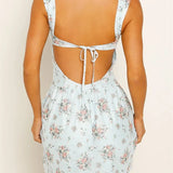 Retro Summer A-Line Sleeveless Backless Tie-up Floral Print Mini Dress