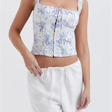 Square Neck Fairy Sleeveless Strap Front Buttons Up Camis Summer Mini Vest Streetwear  Crop Tops