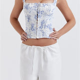 Square Neck Fairy Sleeveless Strap Front Buttons Up Camis Summer Mini Vest Streetwear  Crop Tops