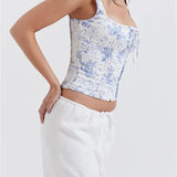 Square Neck Fairy Sleeveless Strap Front Buttons Up Camis Summer Mini Vest Streetwear  Crop Tops