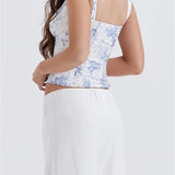 Square Neck Fairy Sleeveless Strap Front Buttons Up Camis Summer Mini Vest Streetwear  Crop Tops