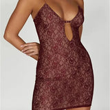 Sexy V-neck Hollow Out Lace Floral Mini Dress