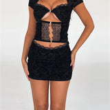 Sexy Lace Flower Short Sleeve Round Neck Mini Dress