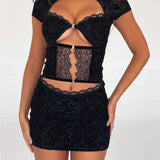 Sexy Lace Flower Short Sleeve Round Neck Mini Dress