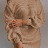 Sexy Off Shoulder Solid Color Long Sleeve Sweater Mini Dress