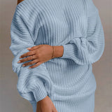 Sexy Off Shoulder Solid Color Long Sleeve Sweater Mini Dress