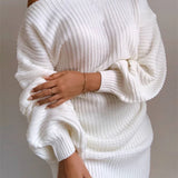 Sexy Off Shoulder Solid Color Long Sleeve Sweater Mini Dress